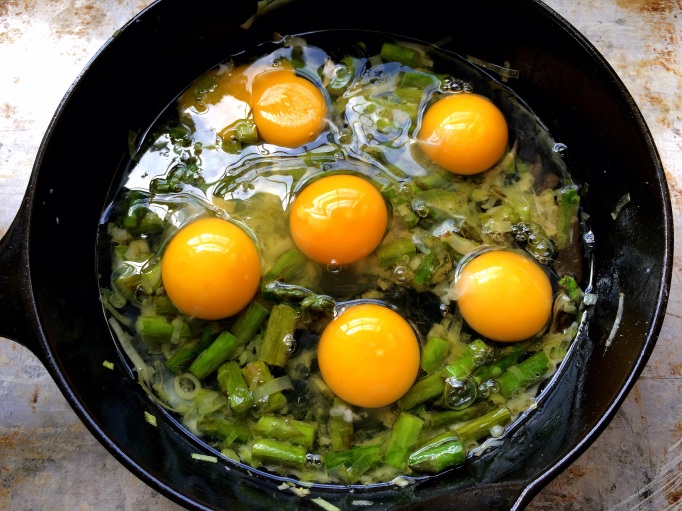 Leek and Asparagus Scrambled Eggs with Parmesan